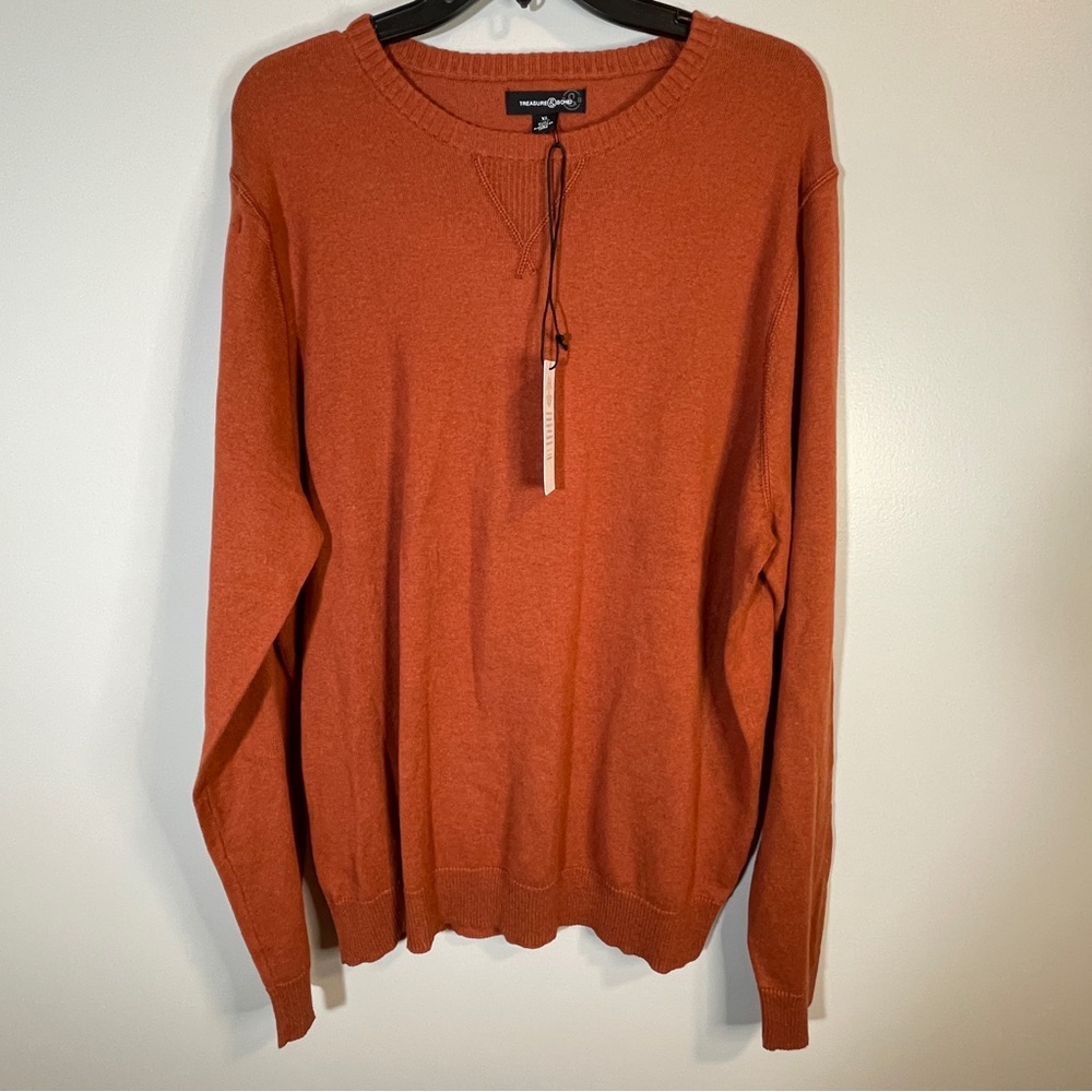 Treasure & Bond Cotton & Cashmere Crew Sweater In Rust Cinnabar Size XL - Picture 3 of 7